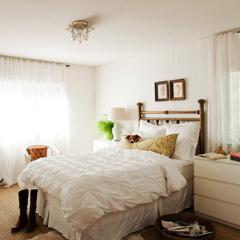 Brass Moravian Star Ceiling Light Transparent Glass 15-Inch